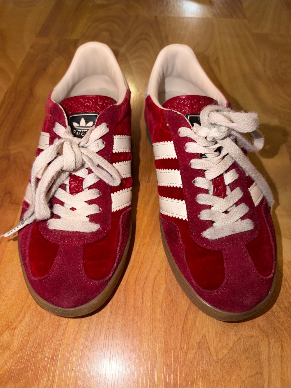 Gucci X Adidas Gazelle Kids Red and White  Velvet Suede Shoes